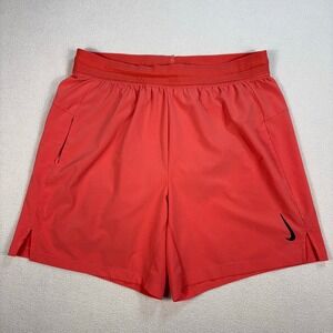 Nike Yoga 6" Shorts‎ Men's M Orange Dri-Fit Lined Drawstring Stretch Swoosh Logo
